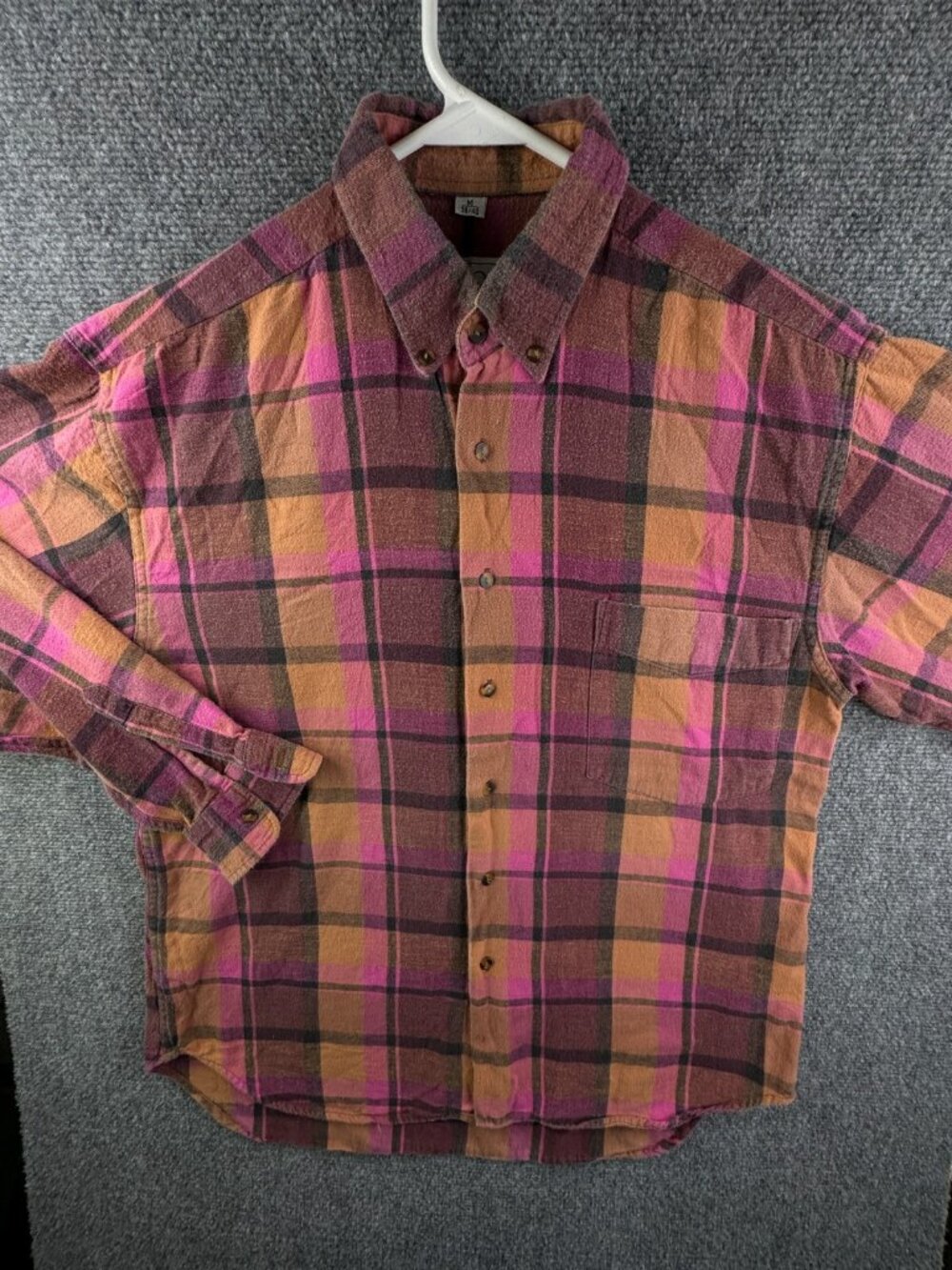 Eton Flannel Button Up Shirt Men Plaid Long Sleeve Medium Pink Brown Designer